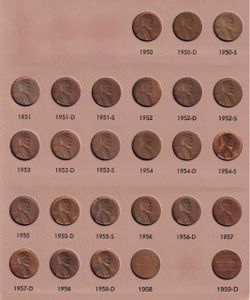 Collection of 1950 to 1958 Wheat-Back Pennies in Very Nice Condition