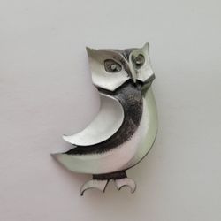 Vintage The Handcrafter Pewter Angry Great Horned Owl Figural Pin Brooch 1 7/8"
