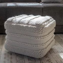 Winifred Natural Cream Square Pouf