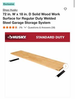 Husky 72 in. W x 18 in. D Solid Wood Work Surface for Regular Duty Welded Steel Garage Storage System