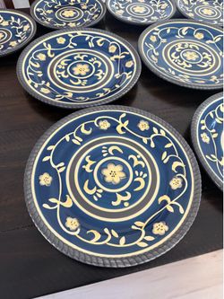 Beautiful rare hand painted blue plate set