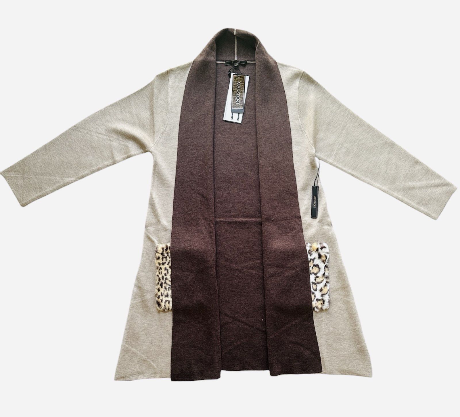 Max Sports Luxurious Tan/Brown Cardigan Sweater Size L