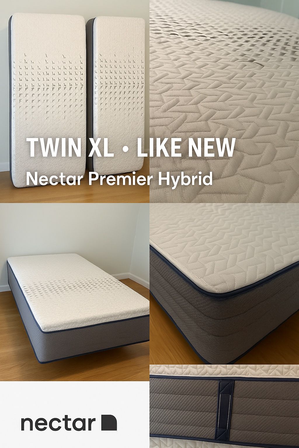 Selling two Twin XL Nectar Premier Hybrid mattresses (can be used separately or together as a split king). These are Nectar’s higher-end hybrid models