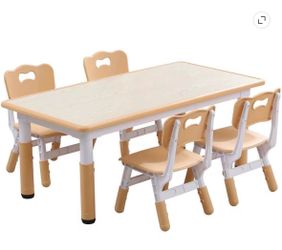 YUKOOL Kids Table and 4 Chair Set - Adjustable Height, HDPE Material, Perfect for Ages 2-12,Brown