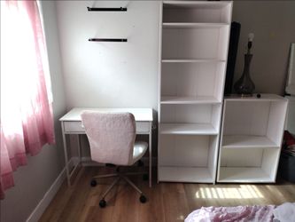 Desk, shelves and chair