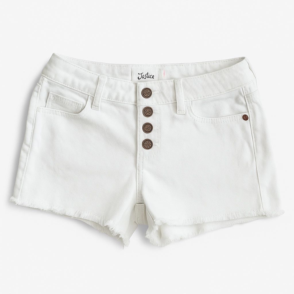 Girl’s Justice White Denim Shorts – Frayed Hem, Button-Fly | Size 12