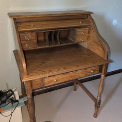 Oak Finish Roll Top Desk