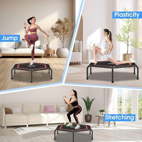 Rebounder Trampoline for Adults, 330LBS Fitness Indoor Tranpoline, 40"" 48"" 50"" Mini Exercise Trampoline with Bungees, Stable Quiet Workout. New