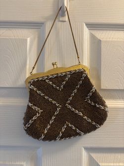 Vintage Beaded Evening Bag with Gold Frame