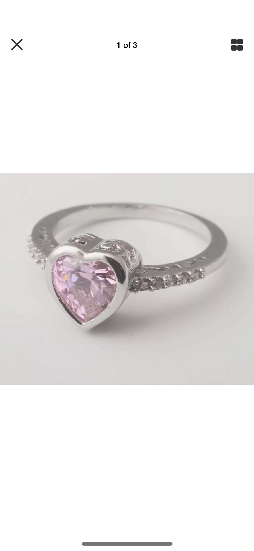 Sterling silver heart cut pink topaz cubic zirconia gem ring size 7