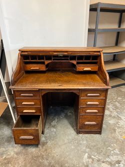 Antique Roll Top Wooden Desk