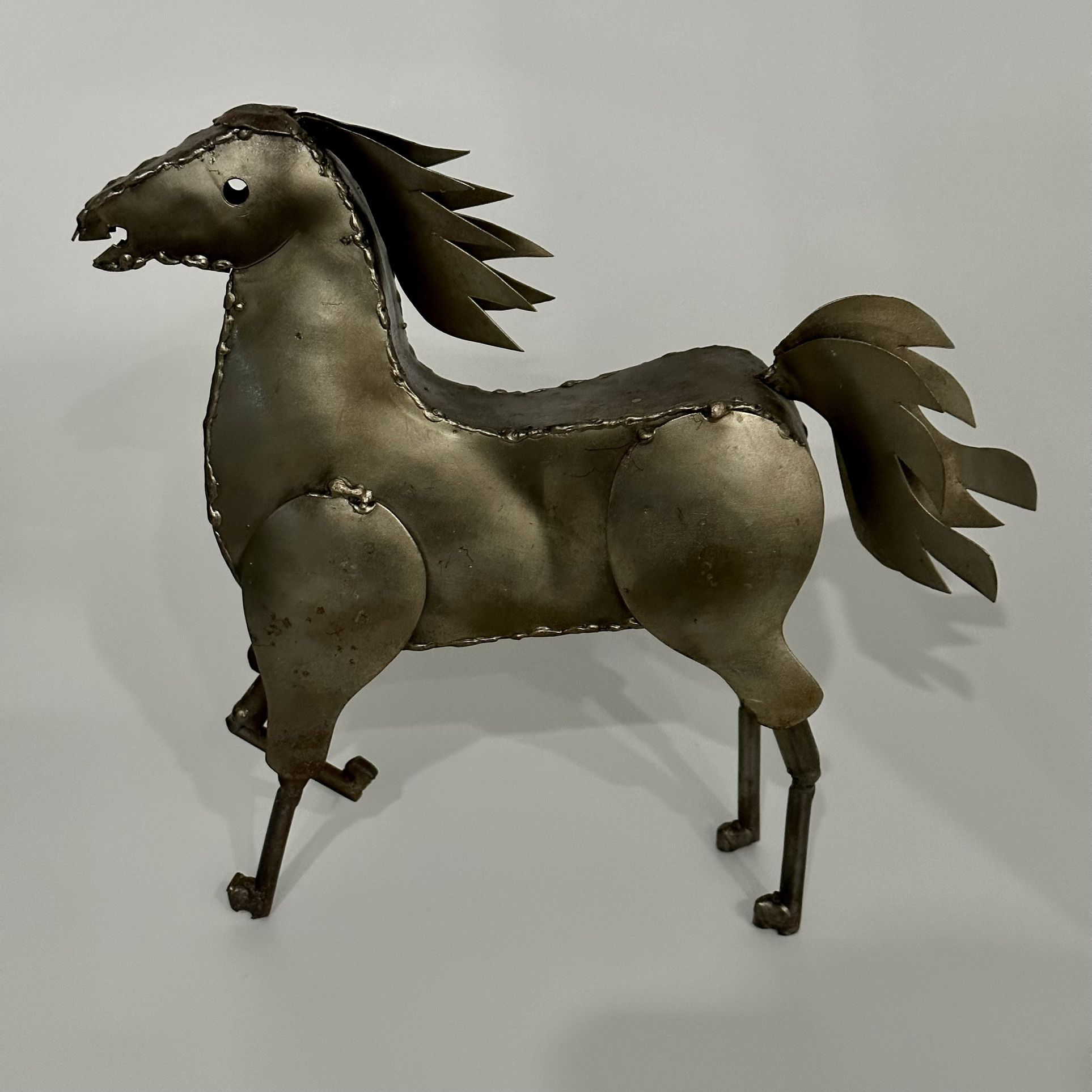 Horse Modernism Metal Sculpture Brutalist Canter Original Label Hecho Mexico