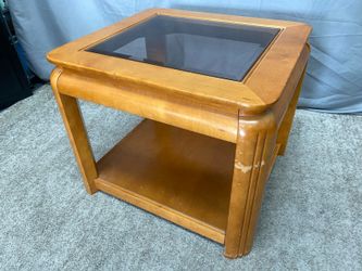 Oak Square Smoked Glass Top 2-Tier Side Table