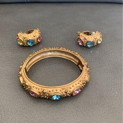 Landau Hinged Jeweled Bracelet & Earrings