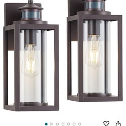 GOLDHILL 2 Pack Motion Sensor Dusk to Dawn Outdoor Light Fixture, Oil Rubbed Bronze Exterior Light Fixture with with Clear Glass, 13 Inch Outdoor Wall