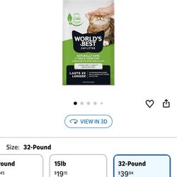 WORLD'S BEST CAT LITTER Comfort Care Unscented, 32-Pounds - Natural Ingredients, Quick Clumping, Flushable, 99% Dust Free & Made in USA - Long-Lasting