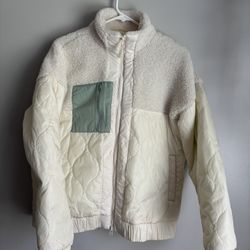 Universal Thread Women’s Medium Quilted Sherpa Fleece Cream Jacket Full Zip 