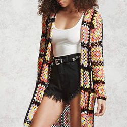 🌼 New! Forever 21 Longline Knit Crochet Cardigan, Size Large.  55% Cotton, 45% Acrylic.