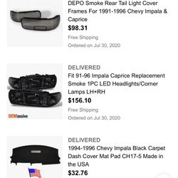 96 impala as caprice headlight and taillight covers smoked blacked