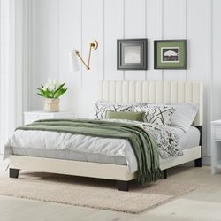 Queen Size Bed Frame, Velvet Upholstered Platform Bed with Adjustable Tufted Headboard, Sturdy Frame and Slats, Noiseless, No Box Spring Required, Eas