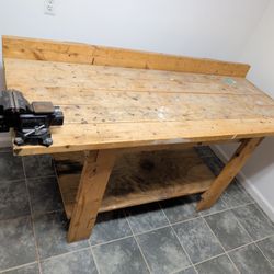Solid 6’ Pine Workbench with Attached 4” Vise – Heavy Duty Shop Table (Pickup Only)