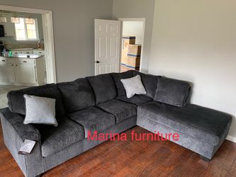 Dark Gray Fabric Sectional Sofa with Chaise