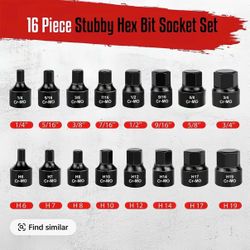 3/8-Inch Drive Low Profile Impact Hex Driver Set, 16-Piece Stubby Hex Bit Socket Set