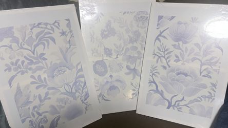 3pc Blue Floral Canvas Prints