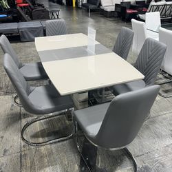 Modern Dining Table with 6 Chairs / Mesa de comedor moderna con 6 Sillas