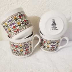 4 MCM Royal Daulton FireGlow Teacups / Mini Cups Retro Flower Pattern