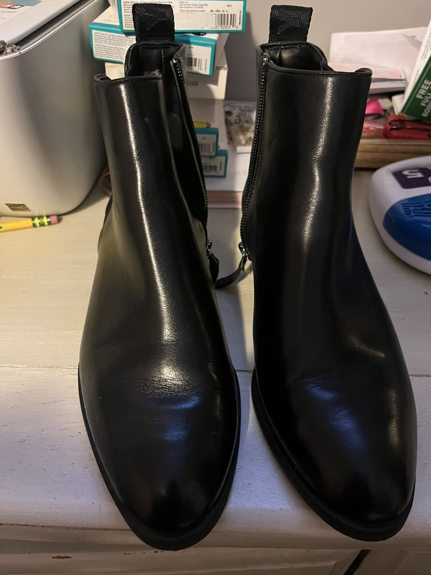 Dkny Lacey Silver Stripe Heel Black Booties 6,5 Size