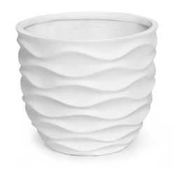 LuxenHome 11.6" White MgO Waves Design Round Planter