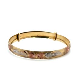 Child’s Little Girl’s 10k Tri Toned Rose White Yellow Gold Butterfly And Heart Bangle Adjustable Bracelet GP3116279