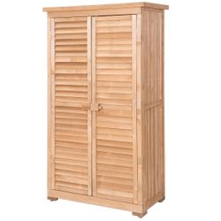 Wooden Outdoor Storage Cabinet with Louvered Doors