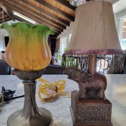 Set of 2 Elephant and Floral Tulip Lamps