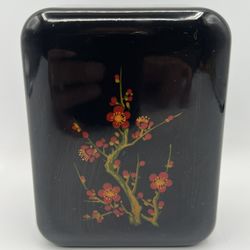 Vintage Japanese Lacquer Trinket Box with Floral Design