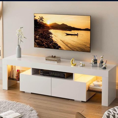 TV Stand with LED Lights, Modern Entertainment Center Media and Open Shelf Console Table Storage Des
