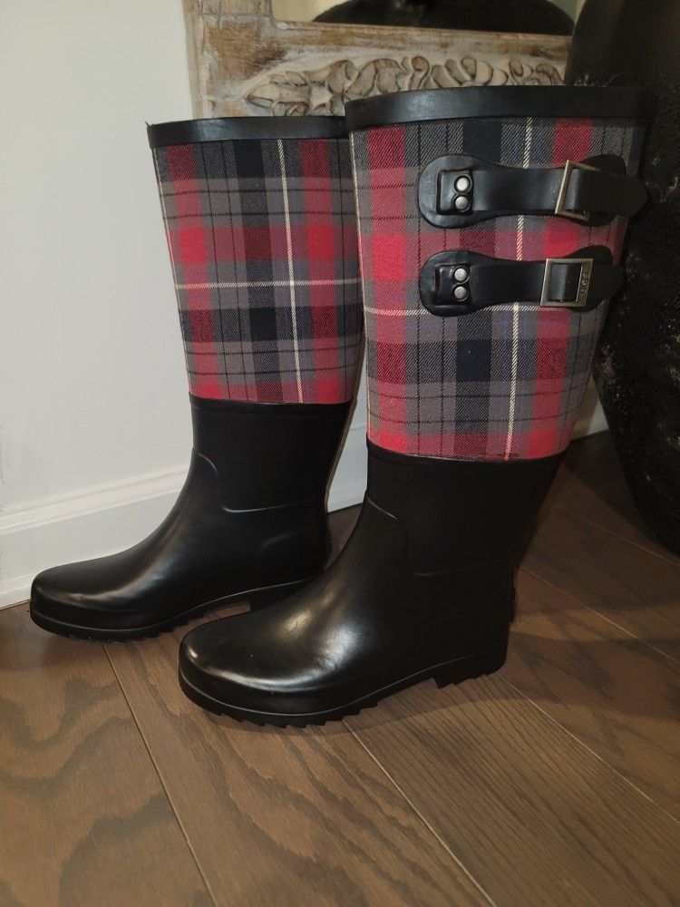 UGG AUSTRALIA SABENA 3457
RUBBER WOMEN RAIN BOOTS PLAID BLACK