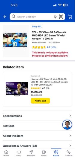 TCL 85" Class S4 4K UHD HDR LED Smart TV