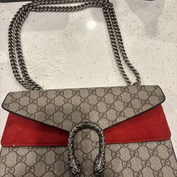 Gucci Supreme monogram Suede Medium Shoulder Bag Beige Ebony Vulcanic Red