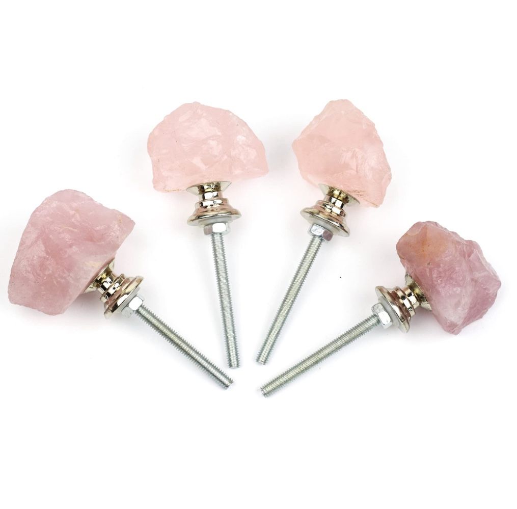 Malimali Natural Rose Quartz Knobs For Cabinets And Drawers Set Of 4,Pink Dresser Drawers Pulls And Knobs,Crystal Closet Door Knobs For Bifold Doors C