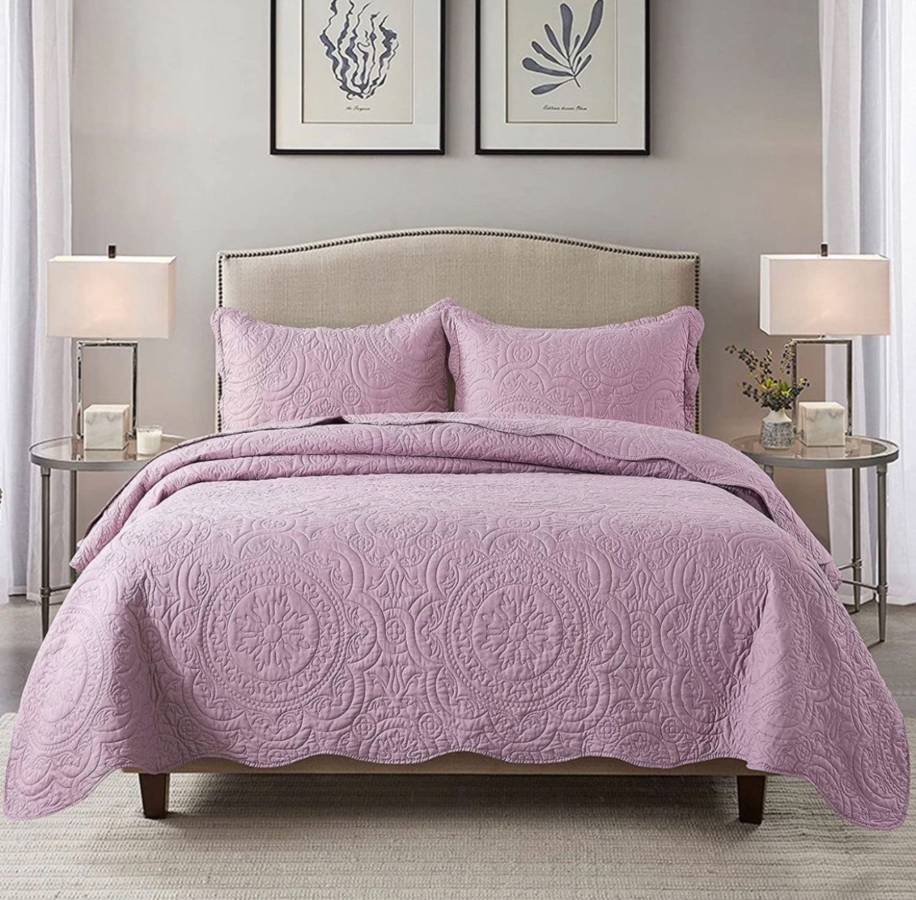 Brand new Bedspread Quilt Set King - 3 Piece Embroidered Microfiber Bedspread Reversible Coverlet Lightweight Bedcover Mandala Pattern Bedding Set All