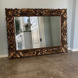 Large Rectangle Antique Gold Leaf Beveled Glass Mirror