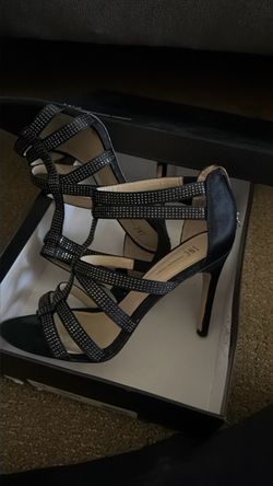 INC Black Rhinestone Strappy Stiletto Heels