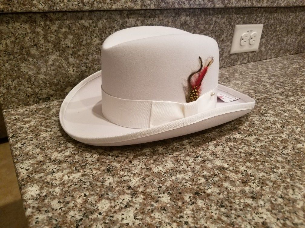 Godfather Homburg Fedora Hat in White. (M)