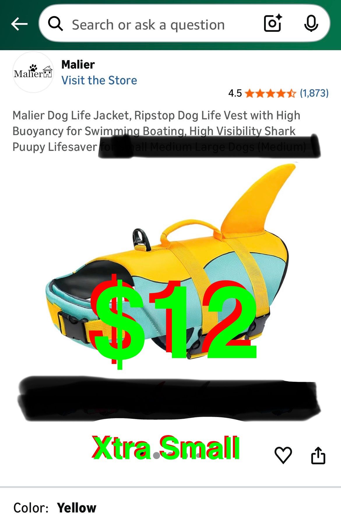 Dog Life Jacket, Ripstop Dog Life Vest with High Buoyancy for Swimming Boating, High Visibility Shark Puupy Lifesaver for Xtra Small Dogs (Xtra Small)