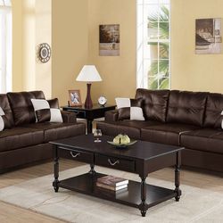 Brand New Espresso Leather Sofa & Loveseat 