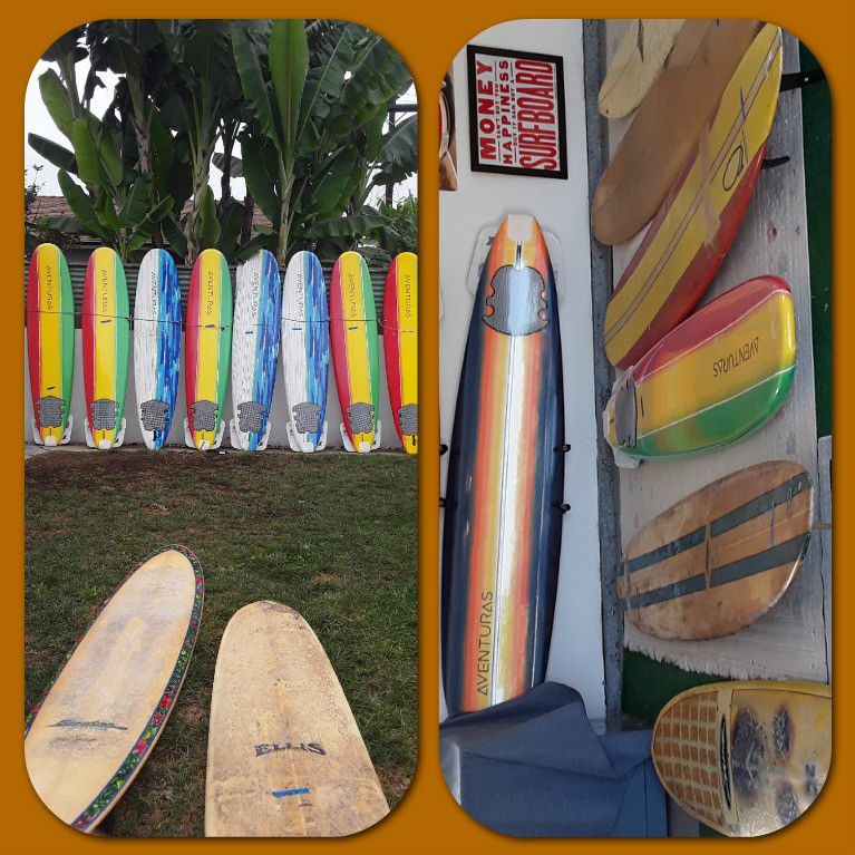 Many colors and styles surfboards and paddle boards
