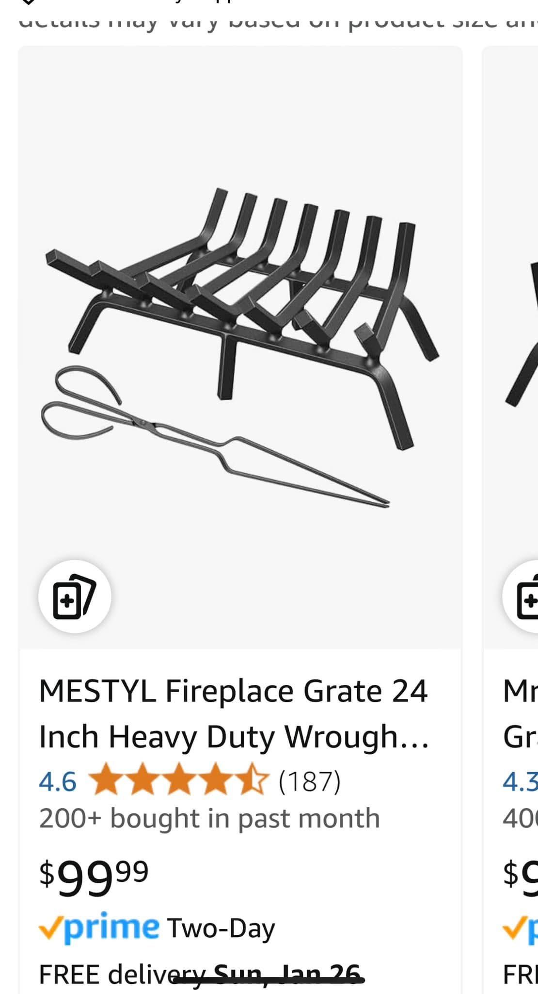 MESTYL Fireplace Grate 24 Inch Heavy Duty Wrought Iron