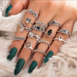14pcs Silver Punk Rings 
